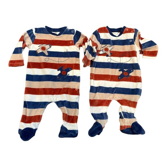 Mayoral Matching Velour Airplane Footed Onesies for Newborn Twins - Picture 1 of 4